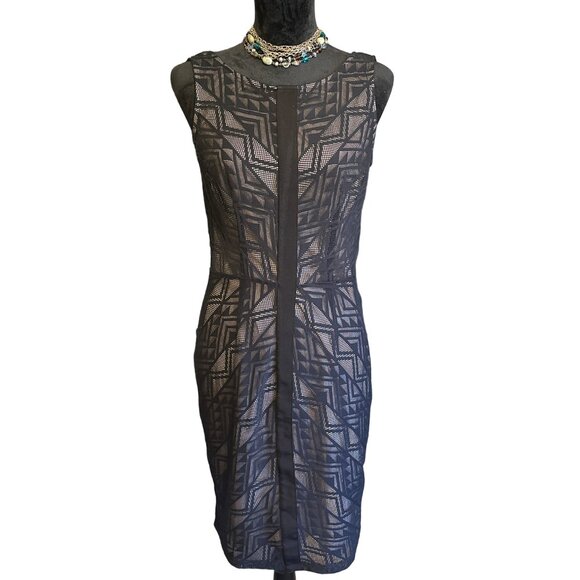 London Times Dresses & Skirts - 💖London Times Geometric Patterned Sleeveless Dress Size 8 Blk/Beige Womens Knee